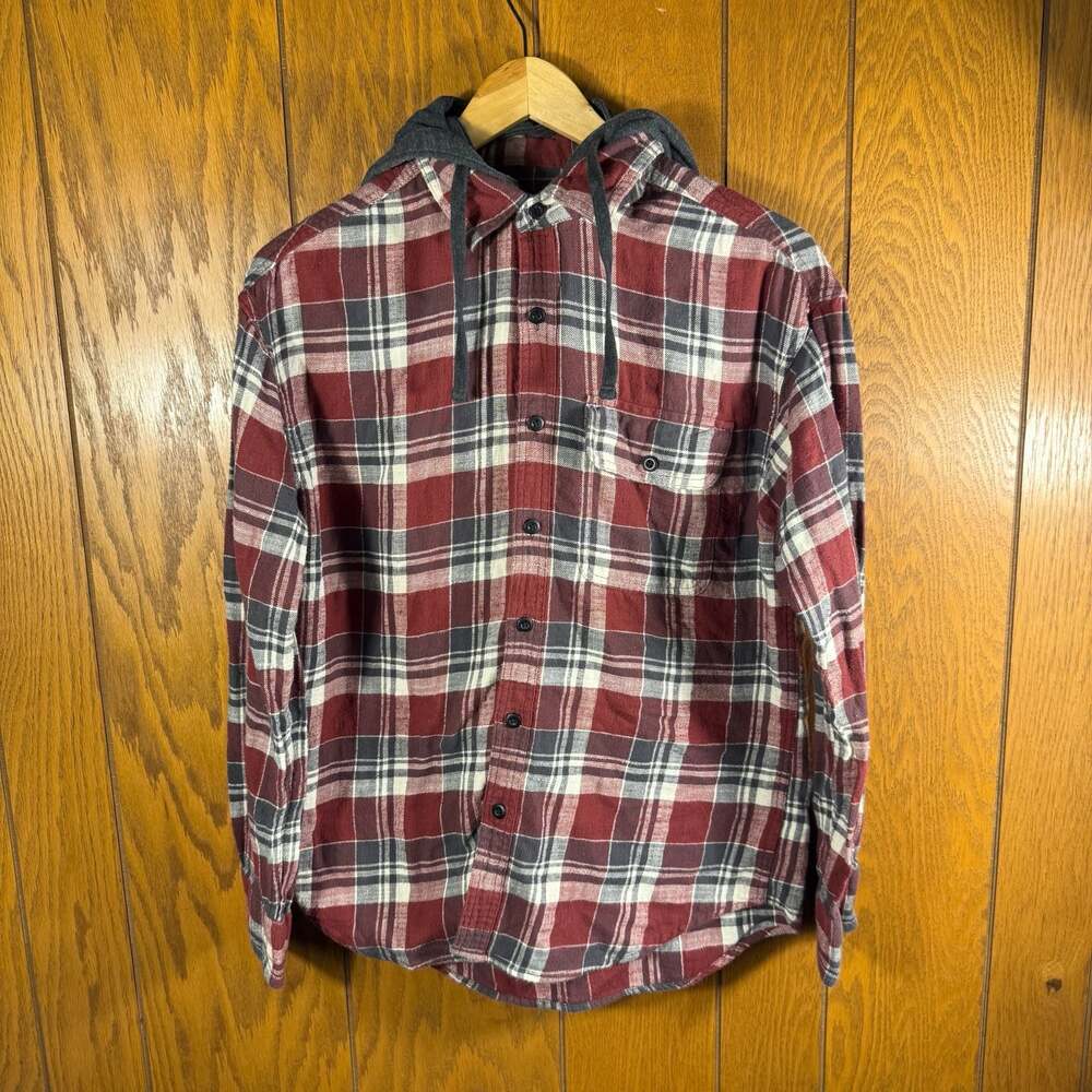 American Eagle Super Soft Plaid Hooded Flannel Shirt Size S